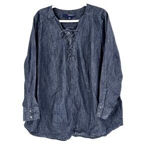 Denim 24/7 Lace Up Tunic Top Womens 26W 4X Dark Wash Long Sleeve Western Cowgirl